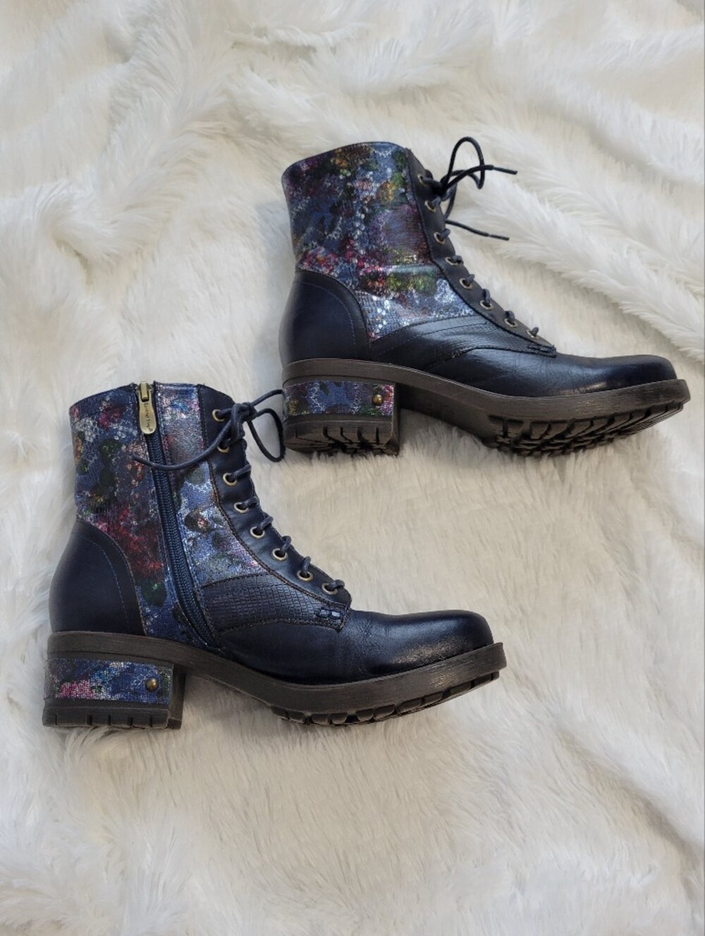 L’Artiste Spring Step MARTY-MET Navy Floral Leather Boots EU 40 US 9